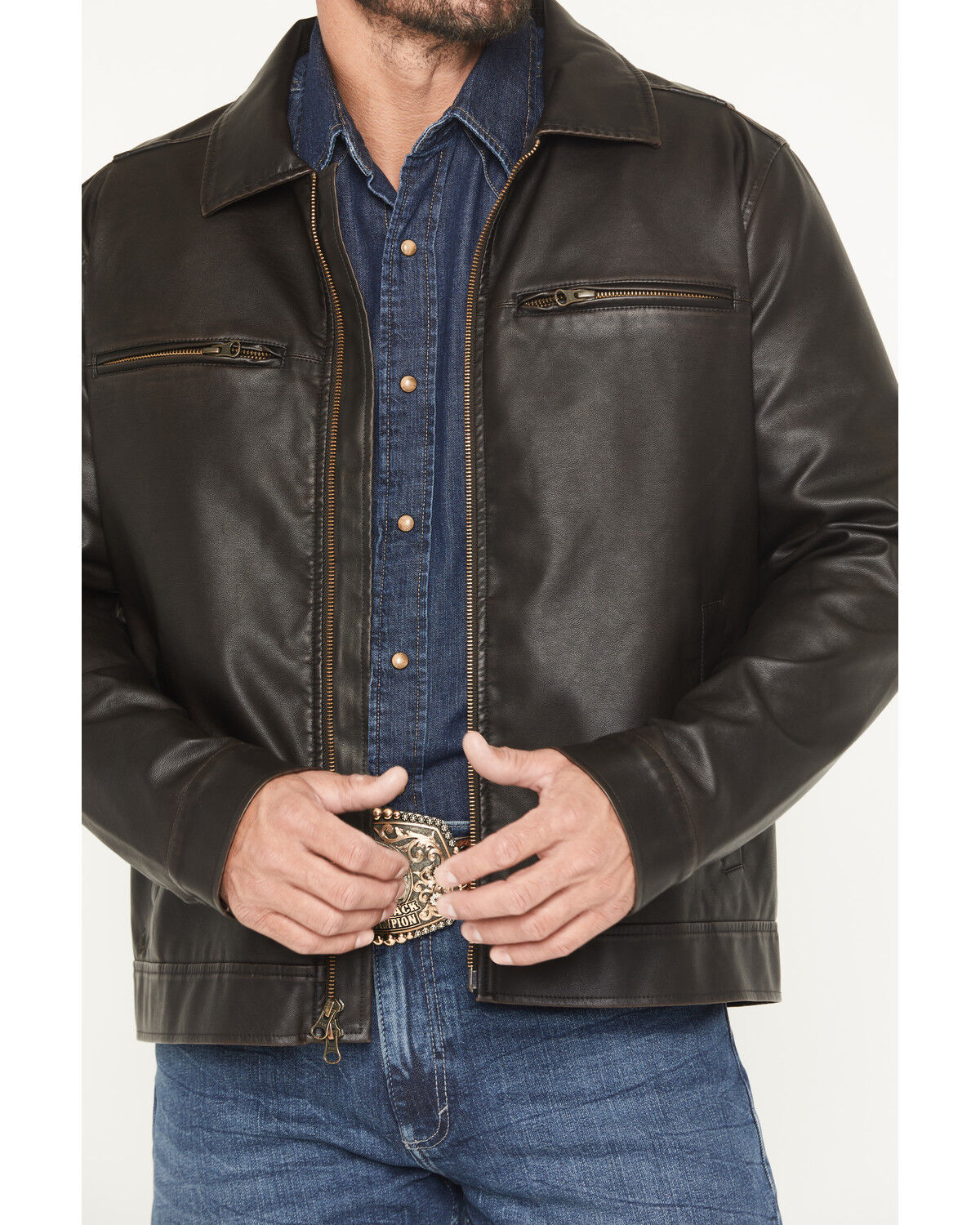 Image #3 - Cody James Men's Faux Leather Moto Jacket - Big, Dark Brown, hi-res