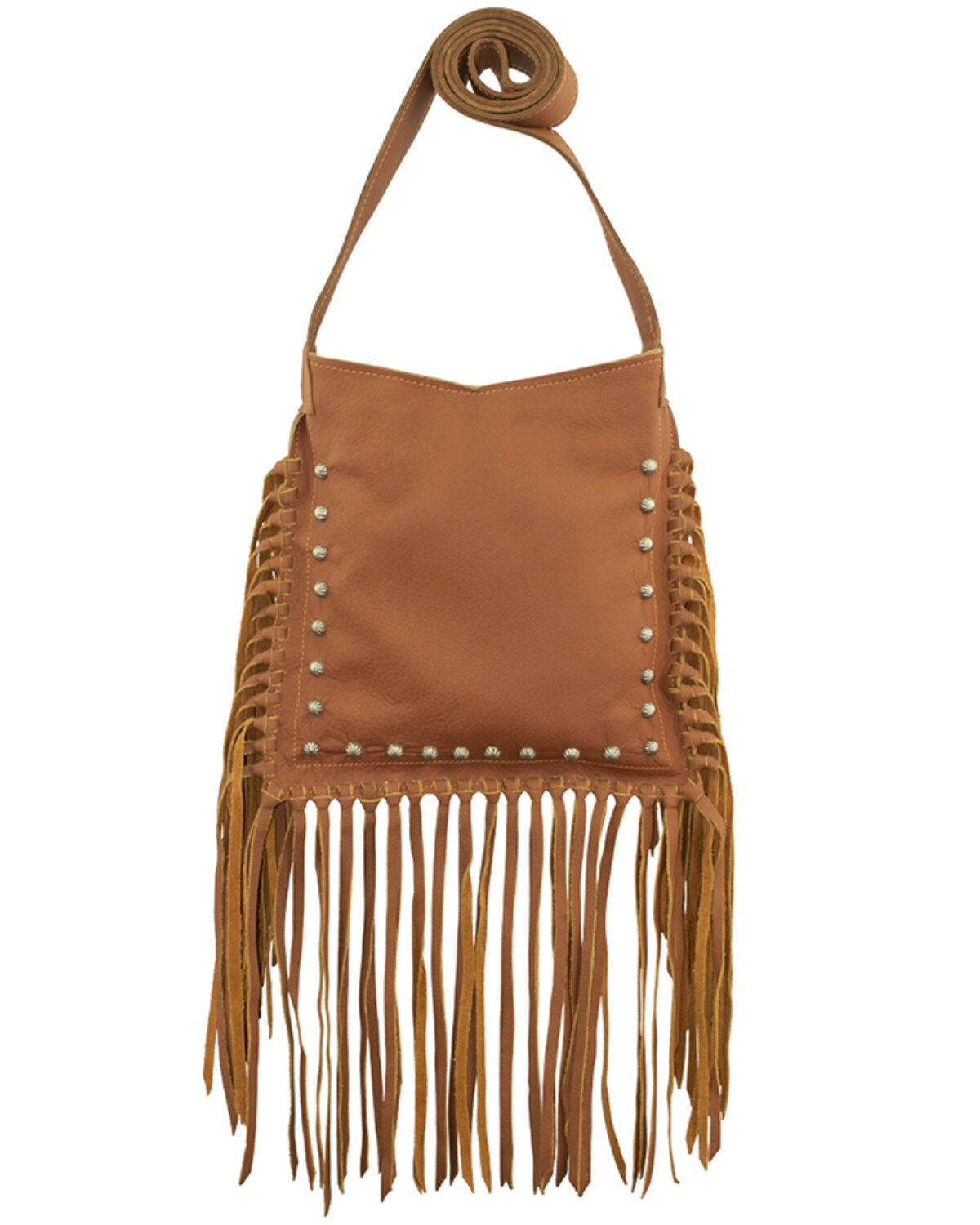American West Women's Studded Fringe Crossbody Messenger, Tan, hi-res