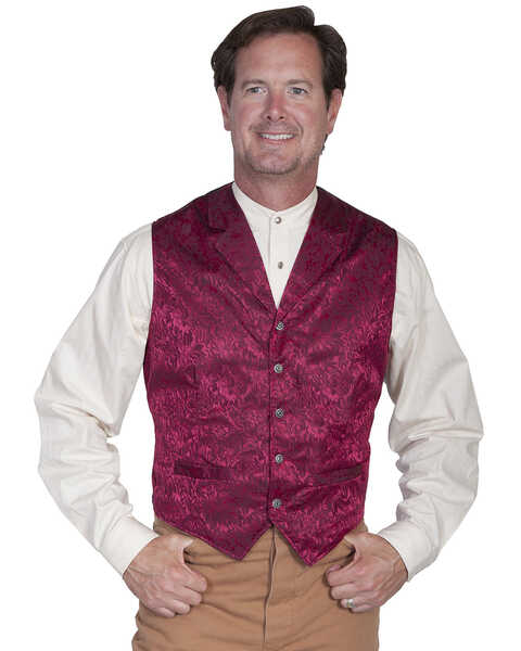 Image #1 - Wahmaker Silk Floral Single Breasted Vest - Big & Tall, Burgundy, hi-res