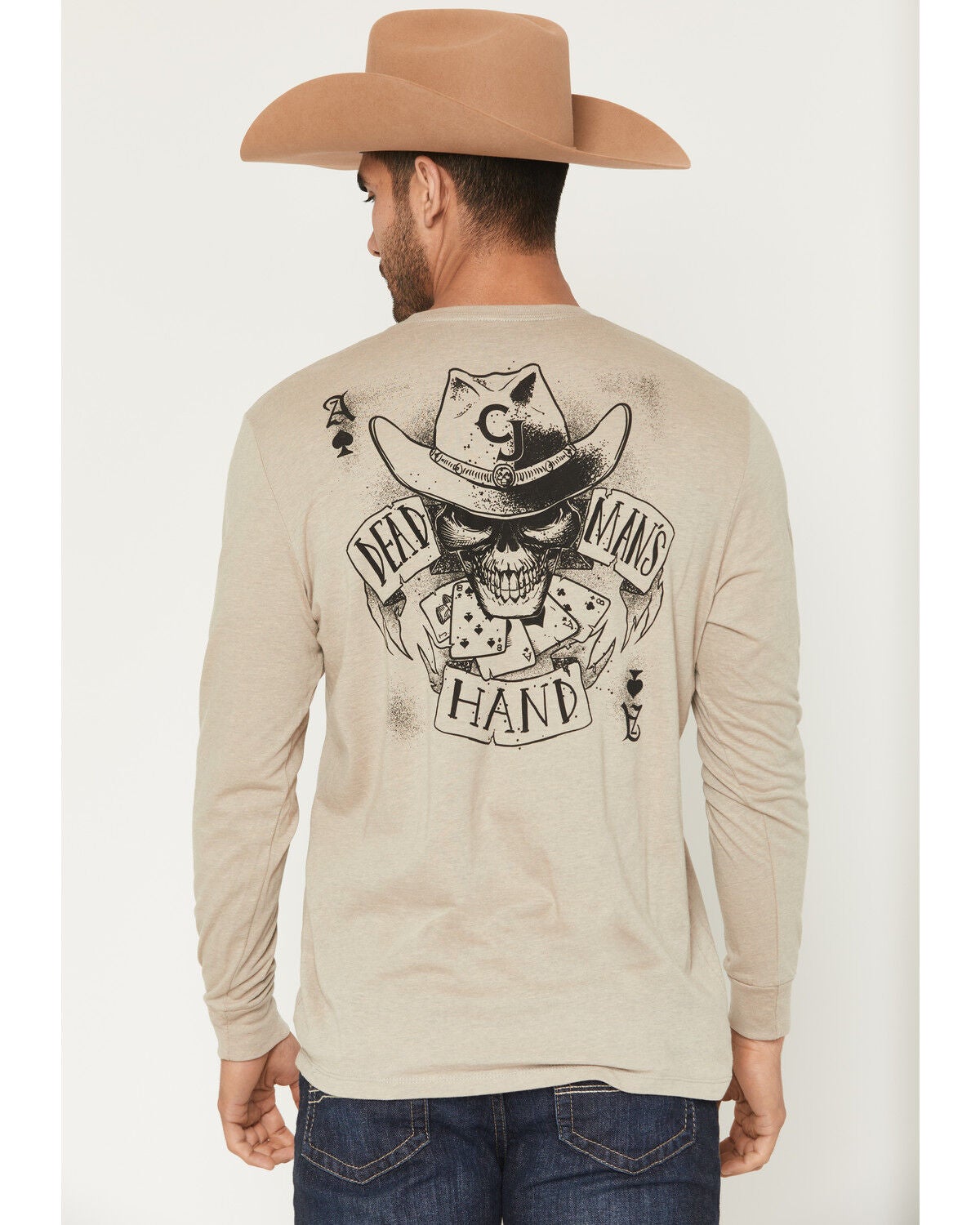 Cody James Men's Dead Man's Hand Long Sleeve Graphic T-Shirt, Tan, hi-res