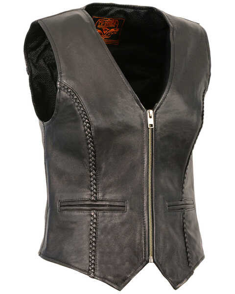 Image #1 - Milwaukee Leather Women's Lightweight Zipper Front Braided Vest - 4X, Black, hi-res