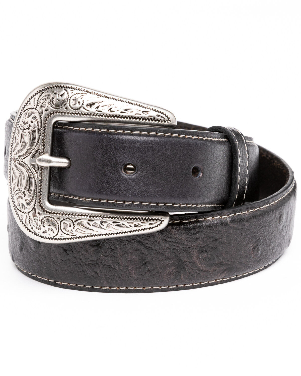 Image #1 - Cody James Boys' Black Ostrich Print Leather Western Belt , , hi-res