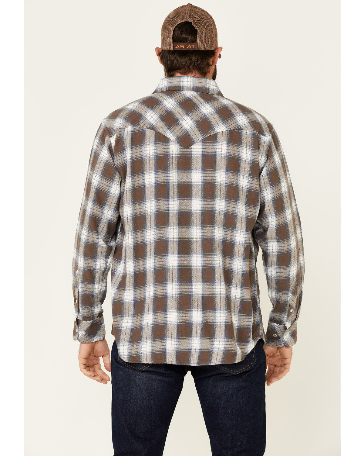 Image #4 - Resistol Men's Cedar Ombre Plaid Print Long Sleeve Snap Western Shirt, Brown, hi-res