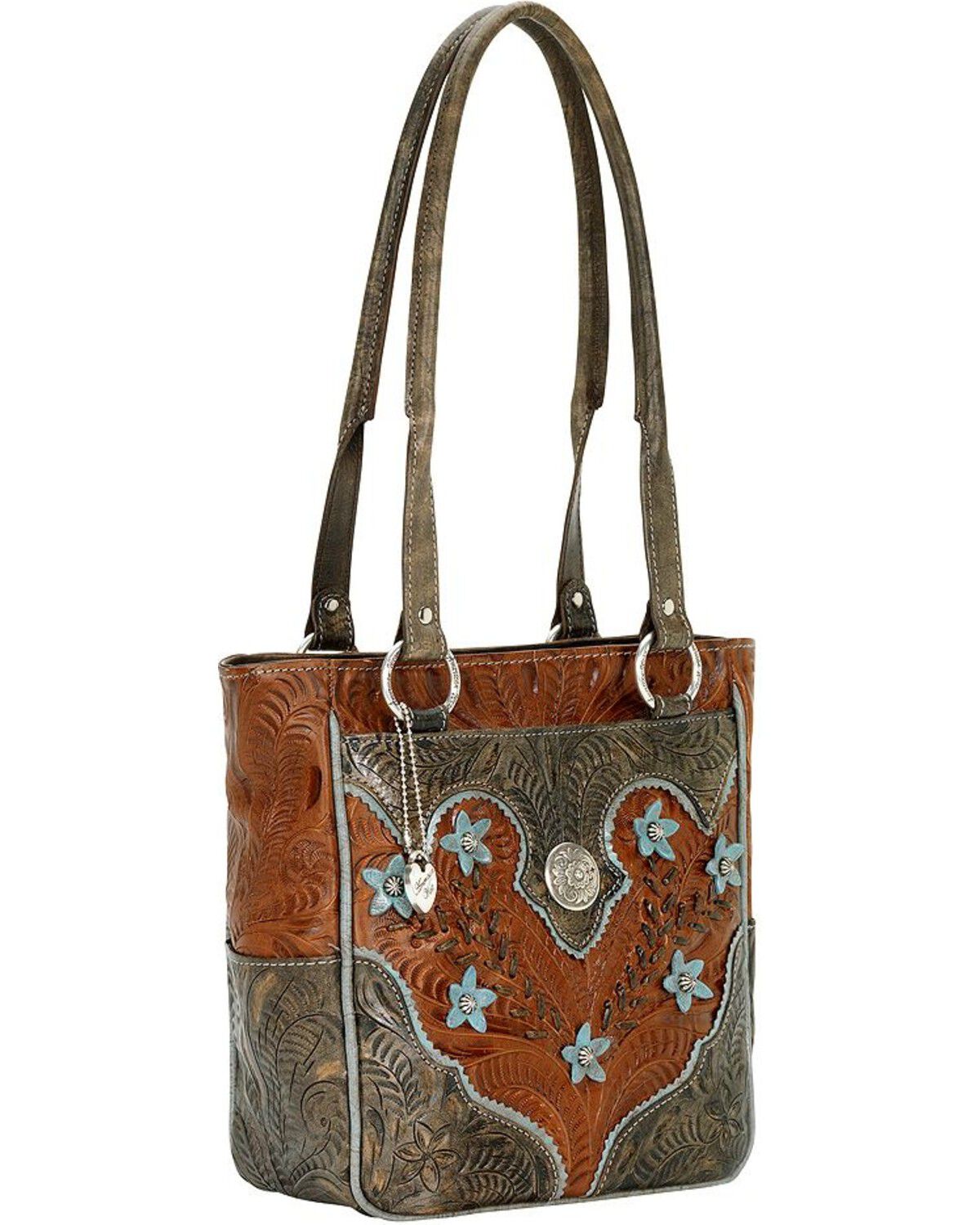 Image #1 - American West Desert Flower Zip Top Tote, Tan, hi-res
