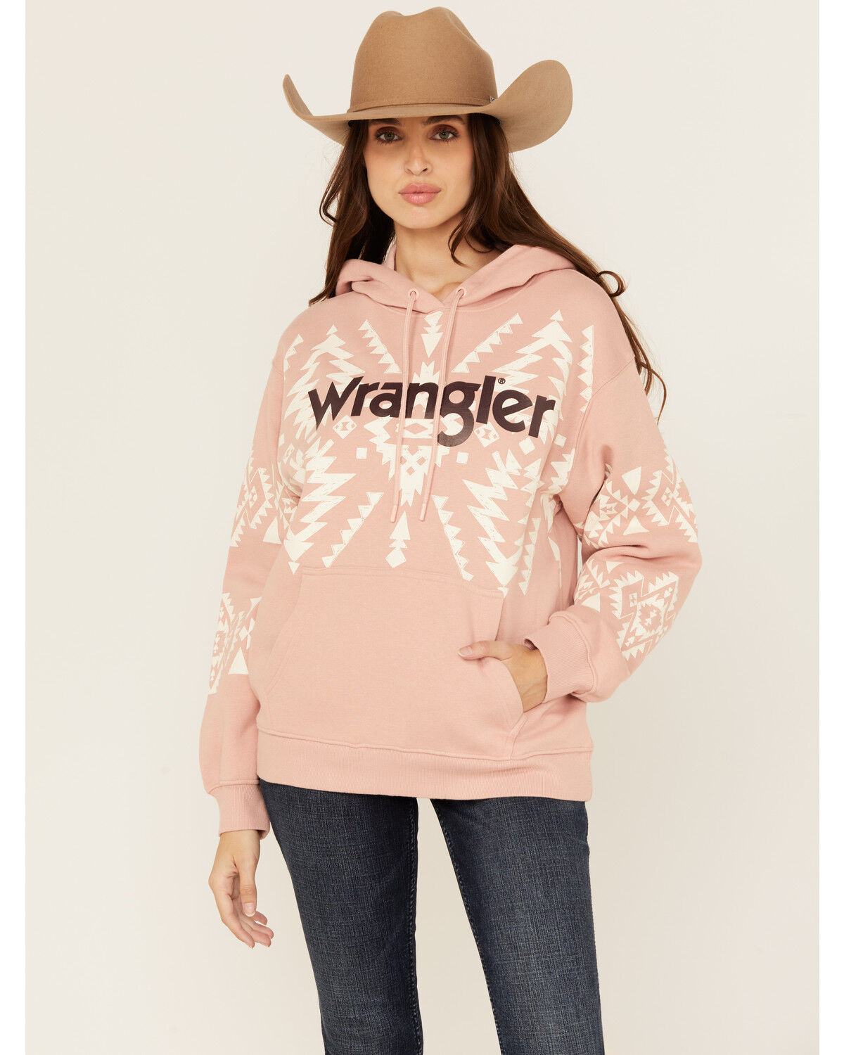 Wrangler Retro Women's Southwestern Logo Hoodie, Pink, hi-res