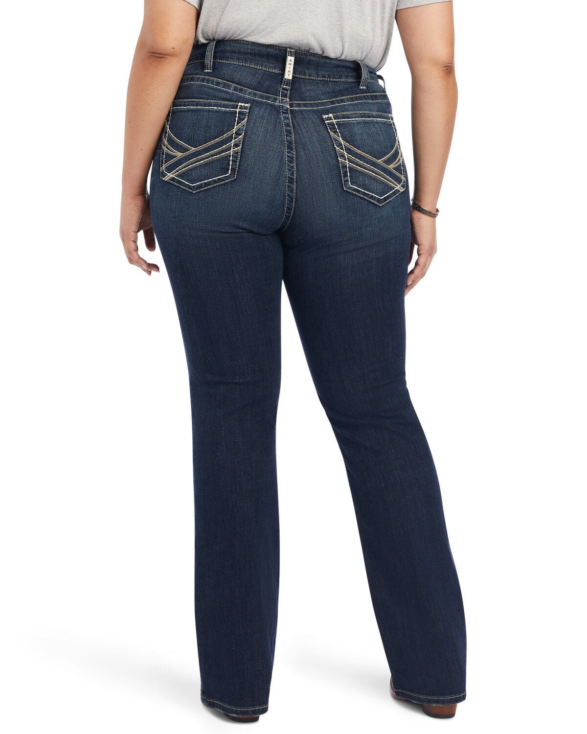 Image #2 - Ariat Women's R.E.A.L. Medium Wash Mid Rise Lexi Slim Stretch Bootcut Jeans - Plus, Blue, hi-res
