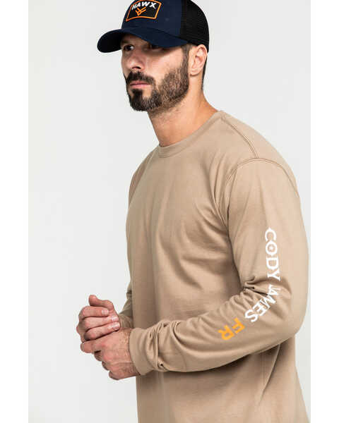 Image #5 - Cody James Men's FR Logo Long Sleeve Stretch Work Shirt , Beige/khaki, hi-res