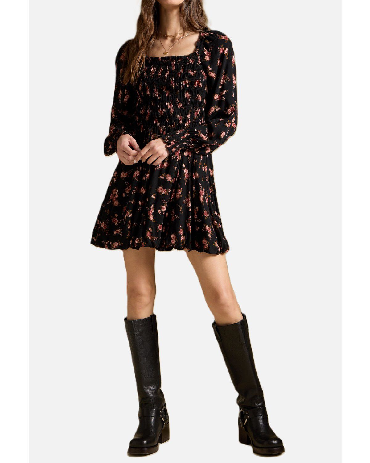 Saltwater Luxe Women's Ralph Floral Print Long Sleeve Mini Dress, Black, hi-res