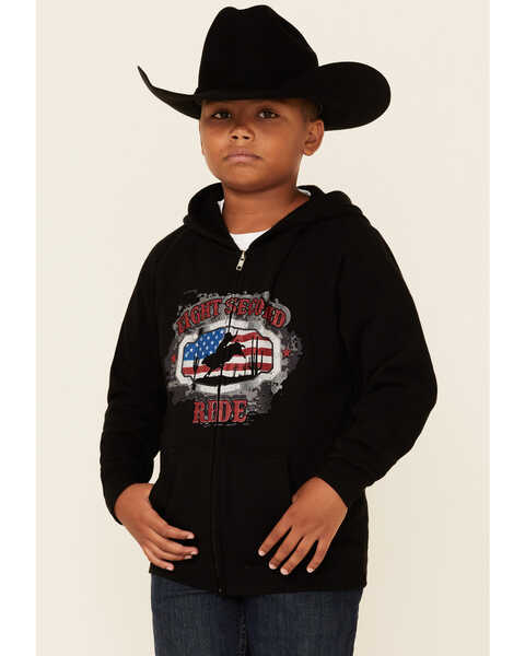 Cody James Boys' Eight Second Ride Bullrider Graphic Zip-Front Hooded Sweatshirt , Black, hi-res