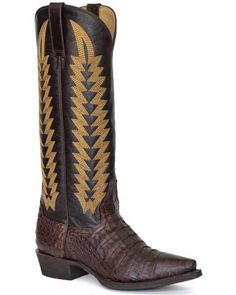 Stetson Women's Exotic Caiman Western Boots - Snip Toe, Brown, hi-res