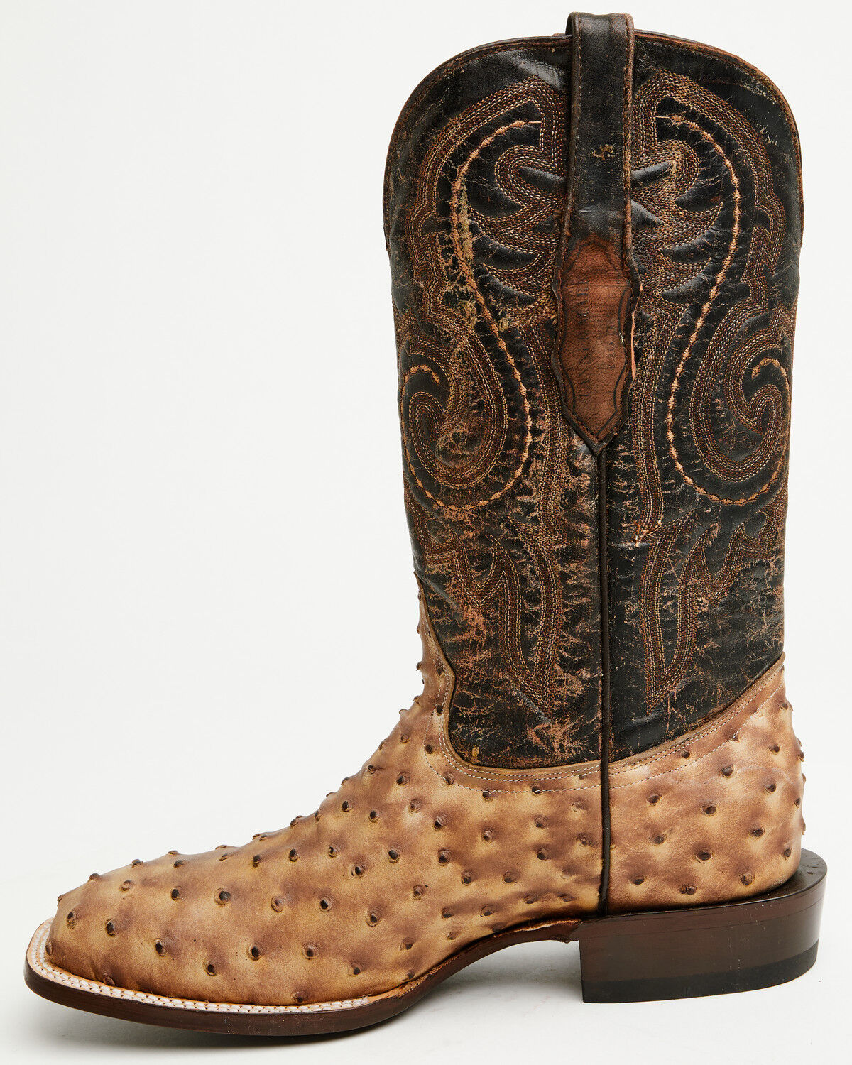 Tanner Mark Men's Ostrich Print Western Boots - Broad Square Toe