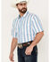 Panhandle Men's Serape Striped Short Sleeve Western Pearl Snap Shirt, Turquoise, hi-res