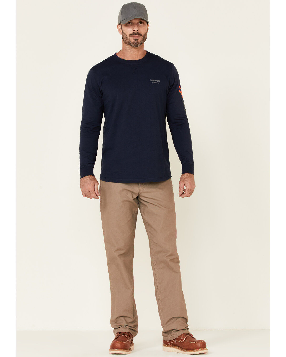 Image #2 - Hawx Men's Navy Original Logo Crew Long Sleeve Work T-Shirt, , hi-res