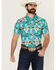 Image #1 - Rock & Roll Denim Men's Tek Southwestern Print Short Sleeve Snap Western Shirt, Turquoise, hi-res