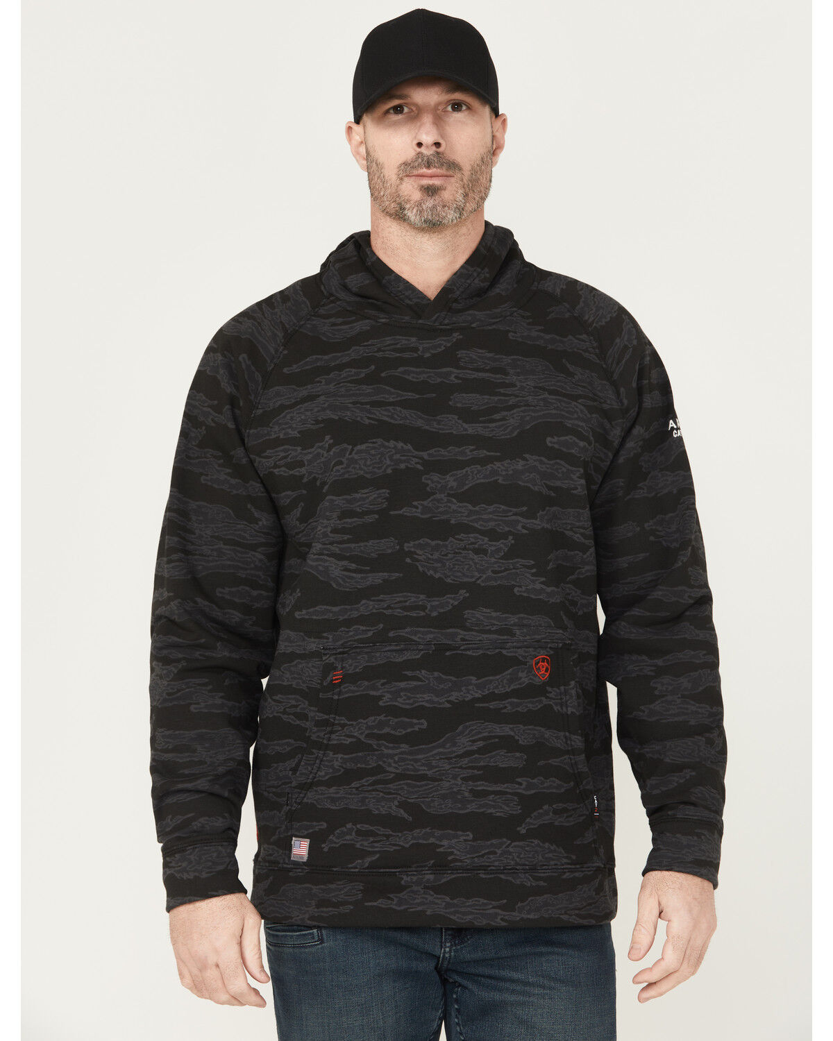 Image #1 - Ariat Men's FR Durastretch Smoke Hooded Sweatshirt, Black, hi-res