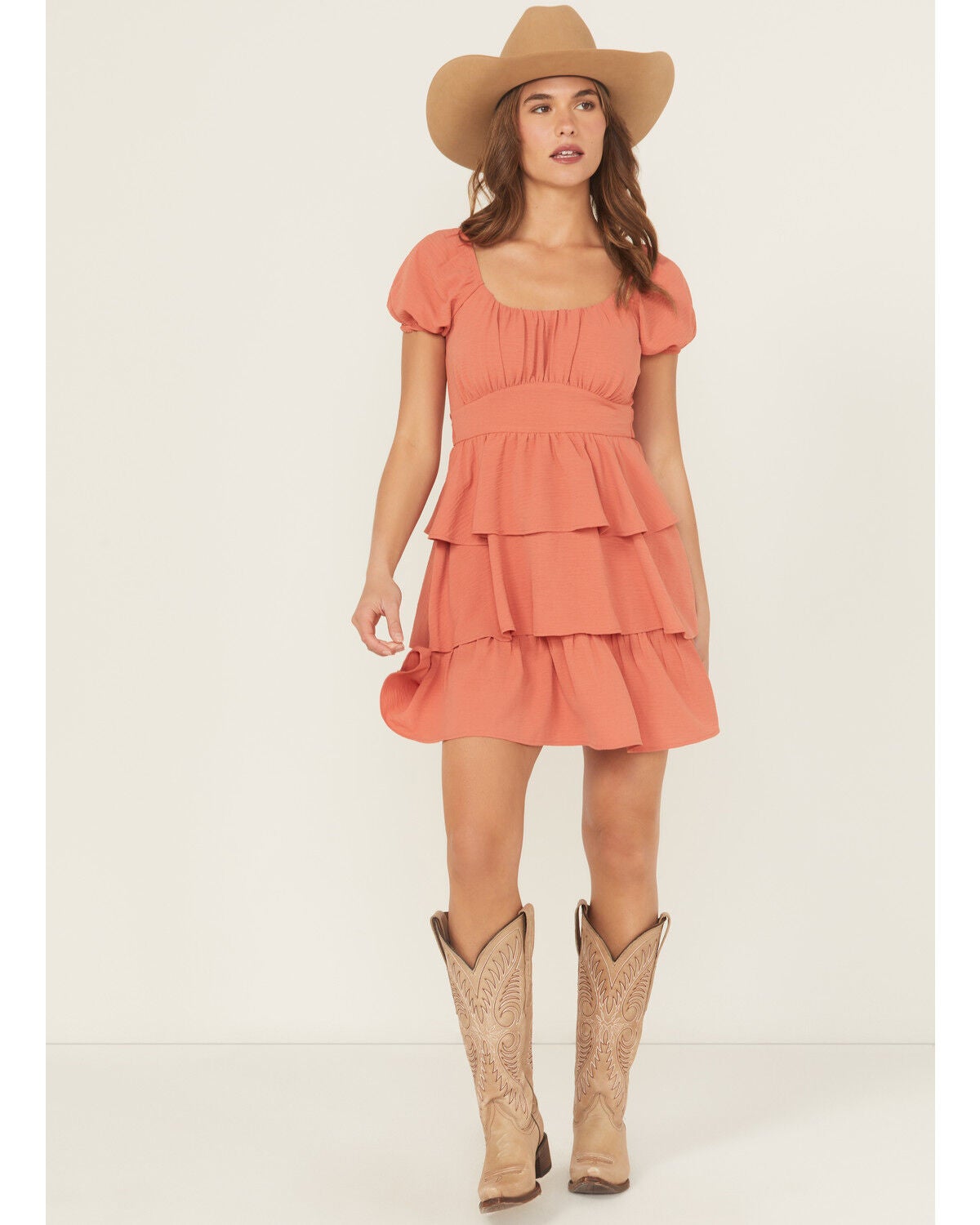 Originality Women's Solid Puff Sleeve Mini Dress, Sienna, hi-res