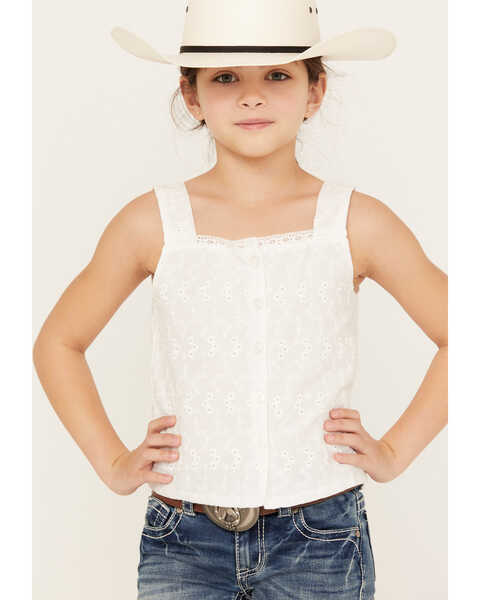 Image #1 -  Shyanne Girls' Eyelet Button Front Tank Top, White, hi-res