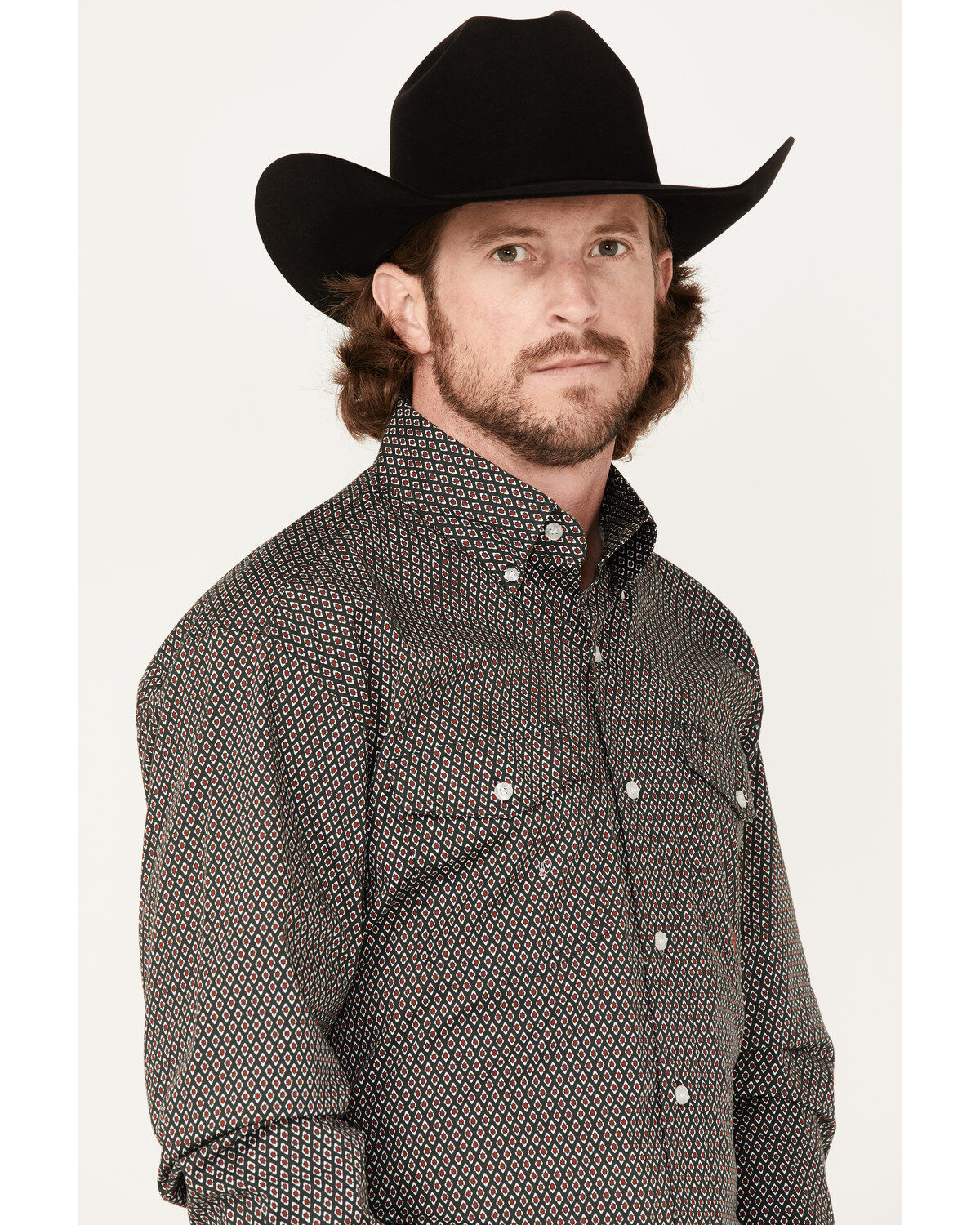 Image #2 - Roper Men's Geo Print Long Sleeve Button Down Stretch Western Shirt, Green, hi-res