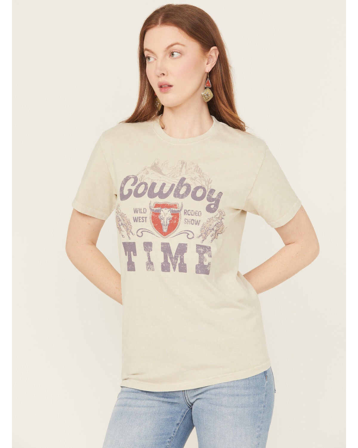 Youth in Revolt Women's Cowboy Time Short Sleeve Graphic Tee, Cream, hi-res