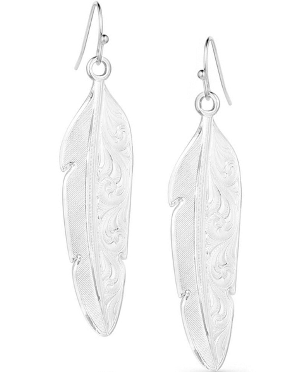 Montana Silversmiths Women's Love You More Feather Earrings, Silver, hi-res