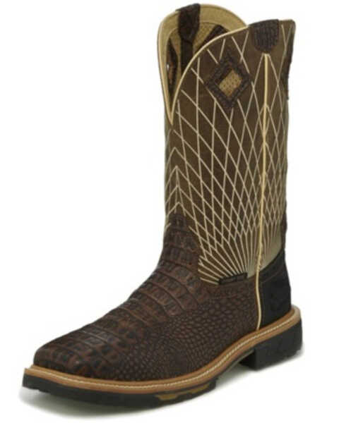 Image #1 - Justin Men's Derrickman Croc Print Western Work Boots - Composite Toe, , hi-res
