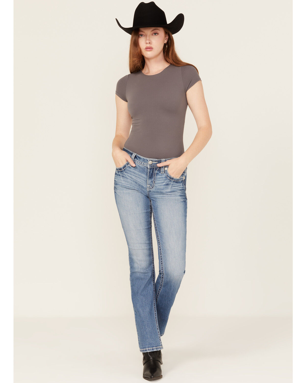 Image #3 - Miss Me Women's Medium Wash Dream Catcher Embroidered Mid Rise 32" Bootcut Stretch Denim Jeans, Medium Wash, hi-res