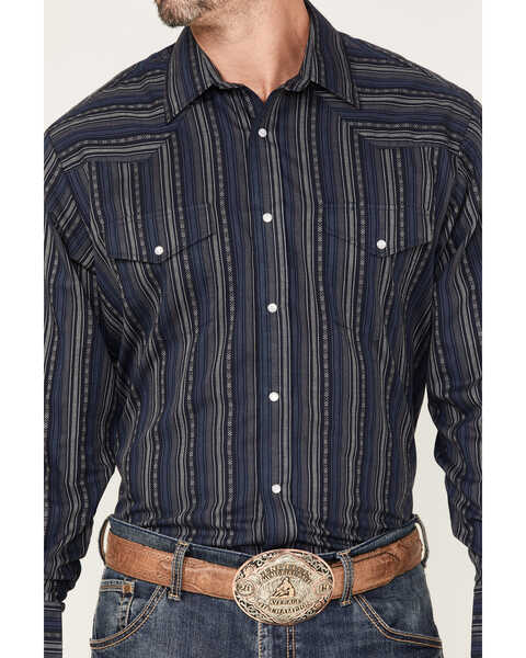 Roper Men's Striped Long Sleeve Pearl Snap Western Shirt, Black