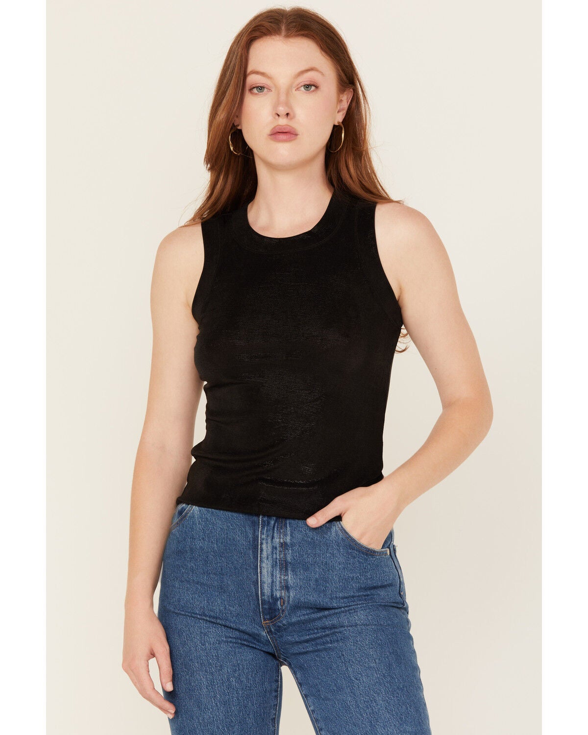 Revel Women's Shimmer Tank Top, Black, hi-res