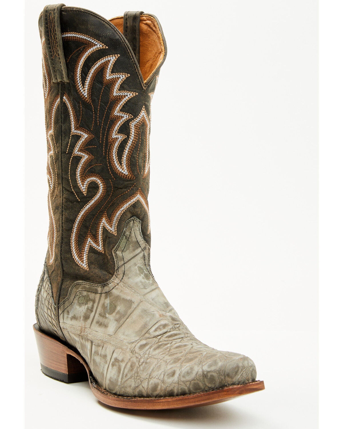 El Dorado Men's Exotic Alligator Western Boots - Square Toe, Grey, hi-res