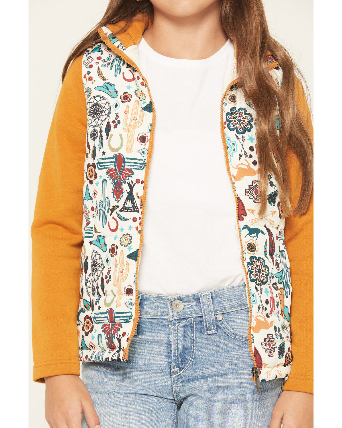 Image #3 - Cruel Girl Girls' Quilted Hybrid Hoodie and Vest, Gold, hi-res