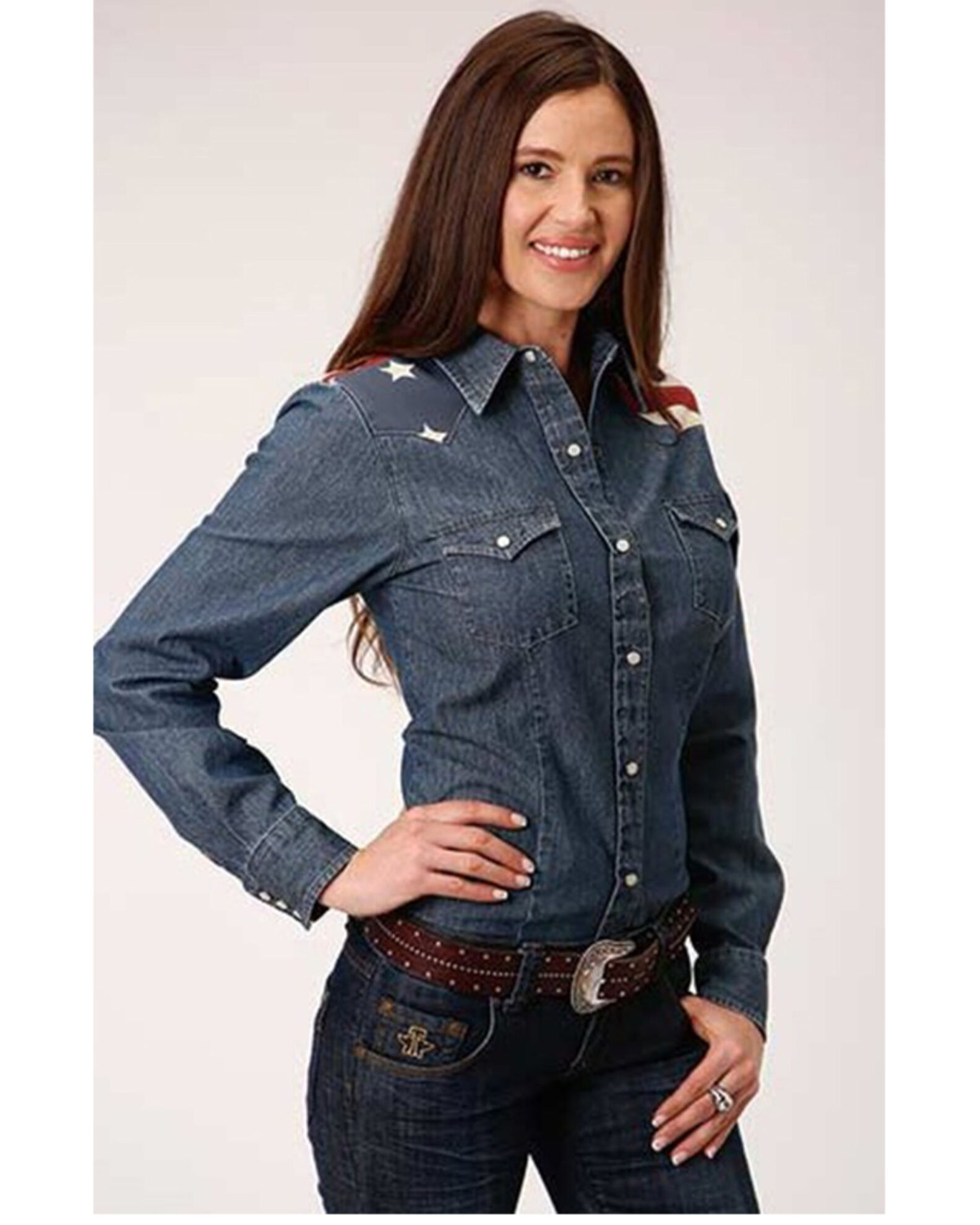 American flag denim shirt top