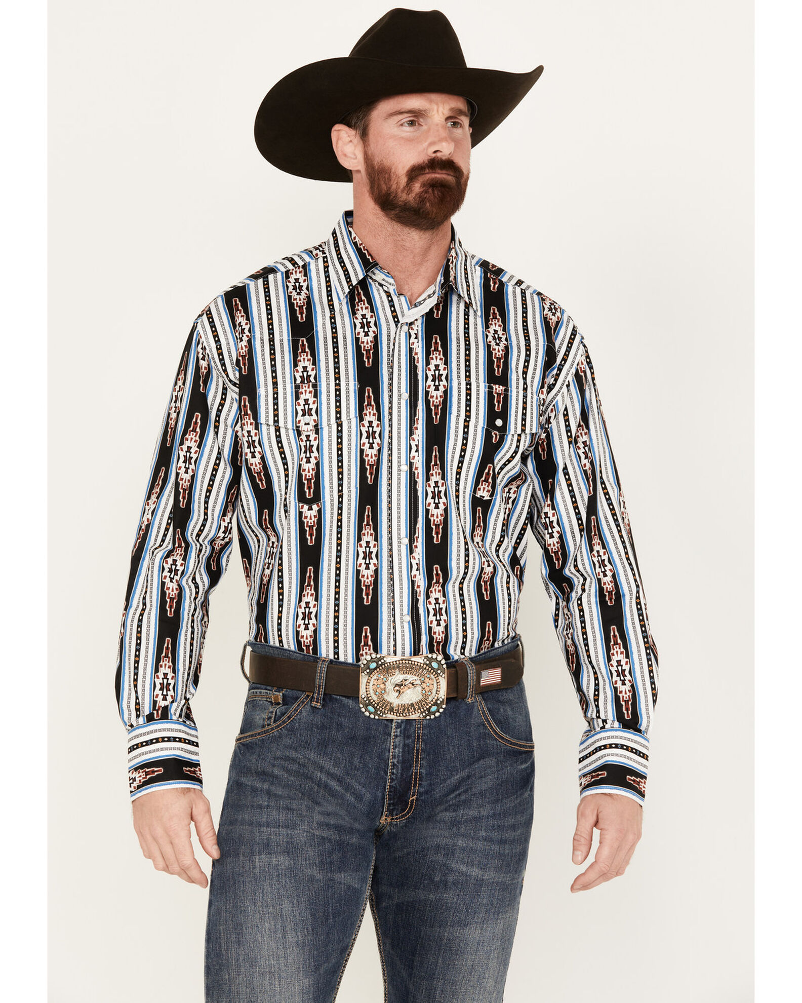 Striped pearl snap shirts top