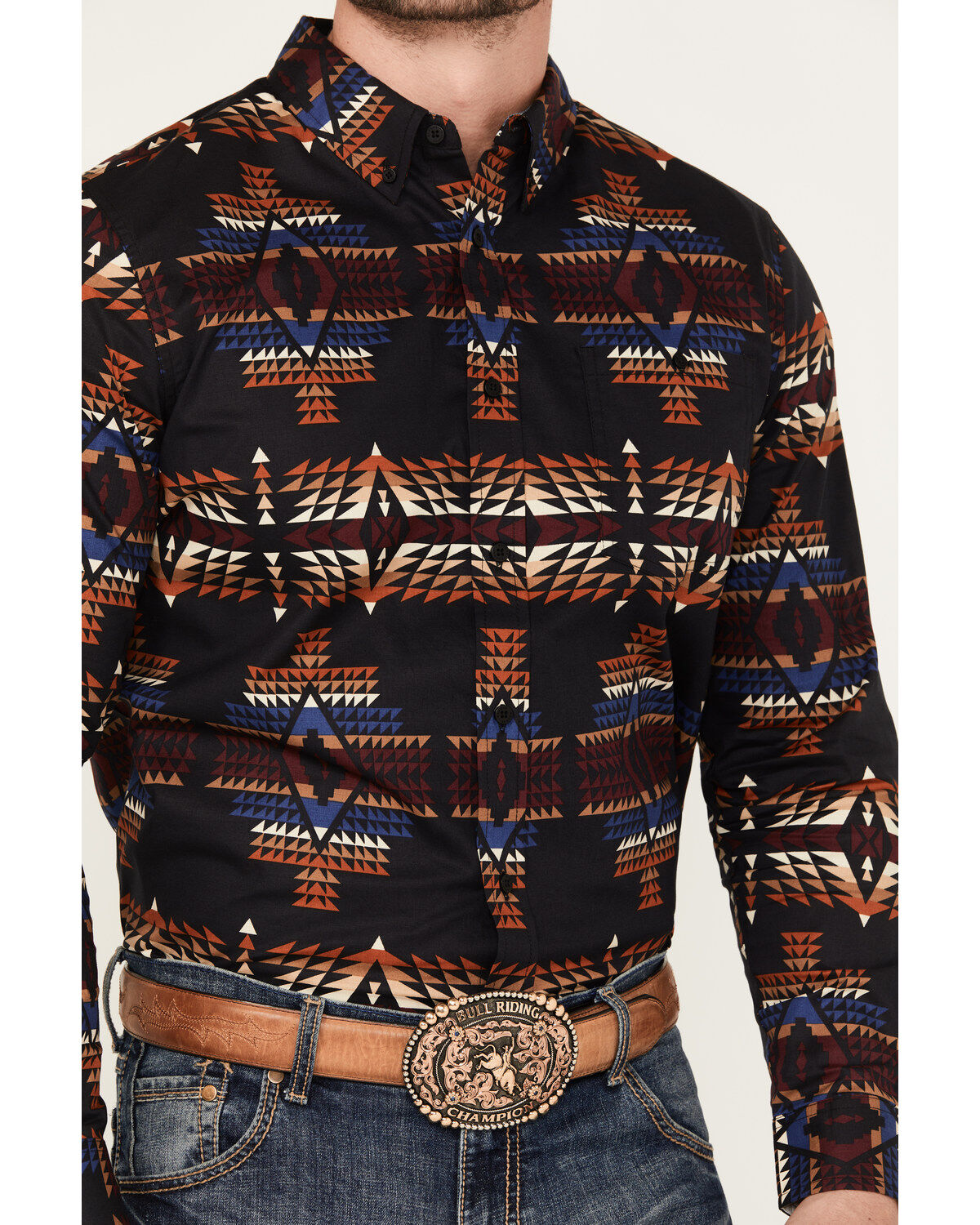 RANK 45® Men's Pablo Southwestern Long Sleeve Button-Down