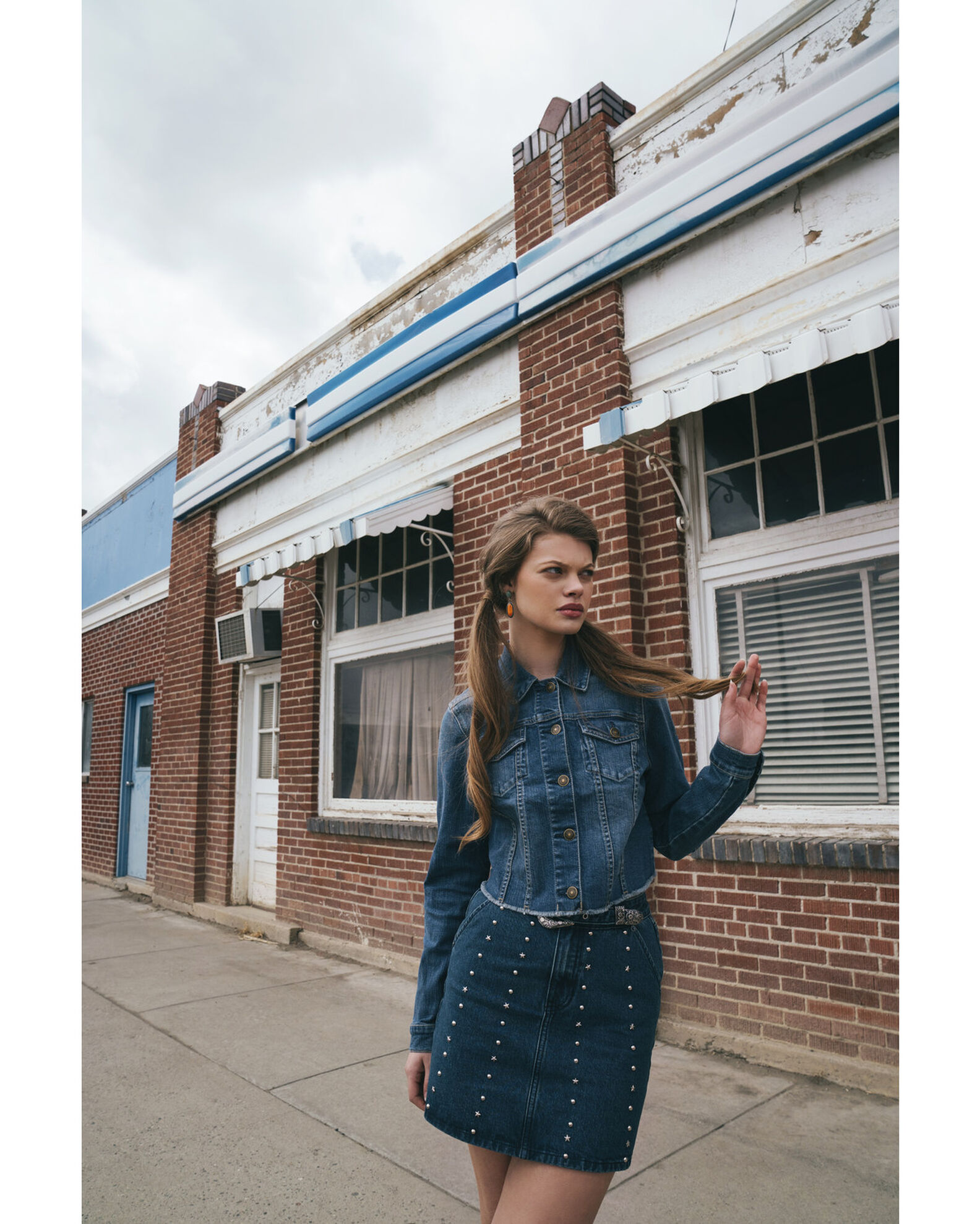 Rock & Roll Denim Women's Dark Wash Studded Belted Western Denim Mini Skirt  | Boot Barn