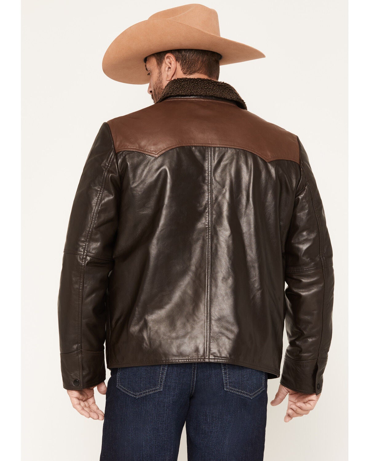 Image #4 - Scully Men's Shearling Collar Trucker Jacket, Chocolate, hi-res