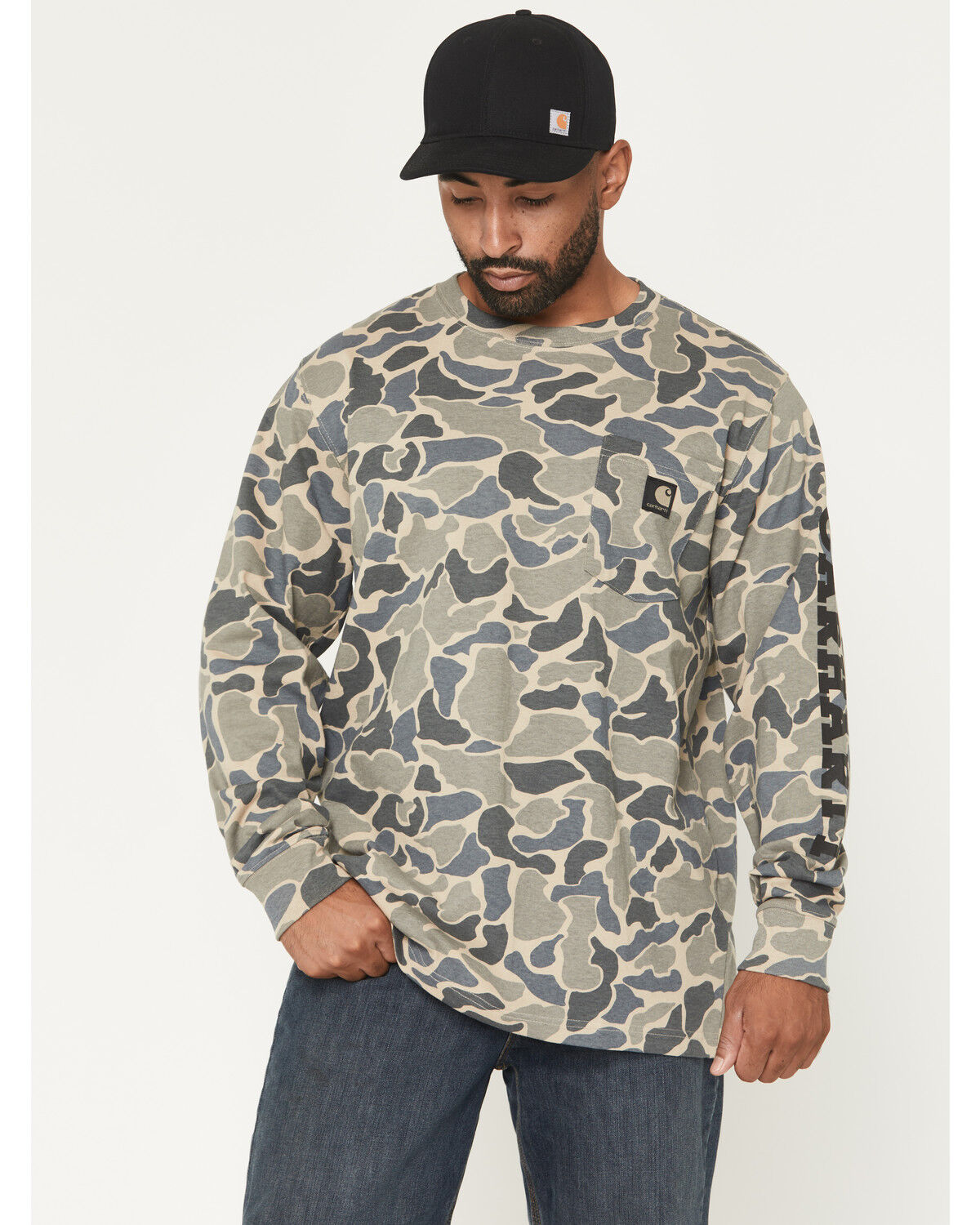 Image #1 - Carhartt Men's Camo Print Relaxed Fit Heavyweight Long Sleeve T-Shirt, Camouflage, hi-res