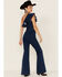 Flying Tomato Women's Leia One Shoulder Denim Jumpsuit, Blue, hi-res