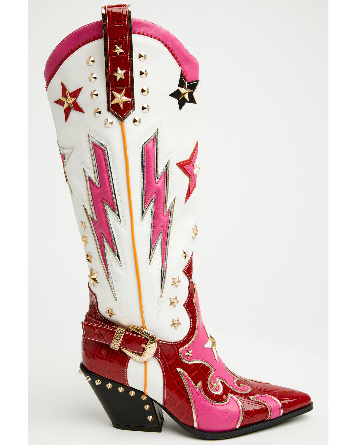 Image #2 - Azalea Wang Women's Cheona Star Studded Inlay Tall Fashion Boots - Snip Toe, Red, hi-res