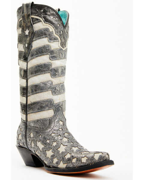 Image #2 - Corral Women's Stars and Stripes Blacklight Western Boots - Snip Toe, Black, hi-res