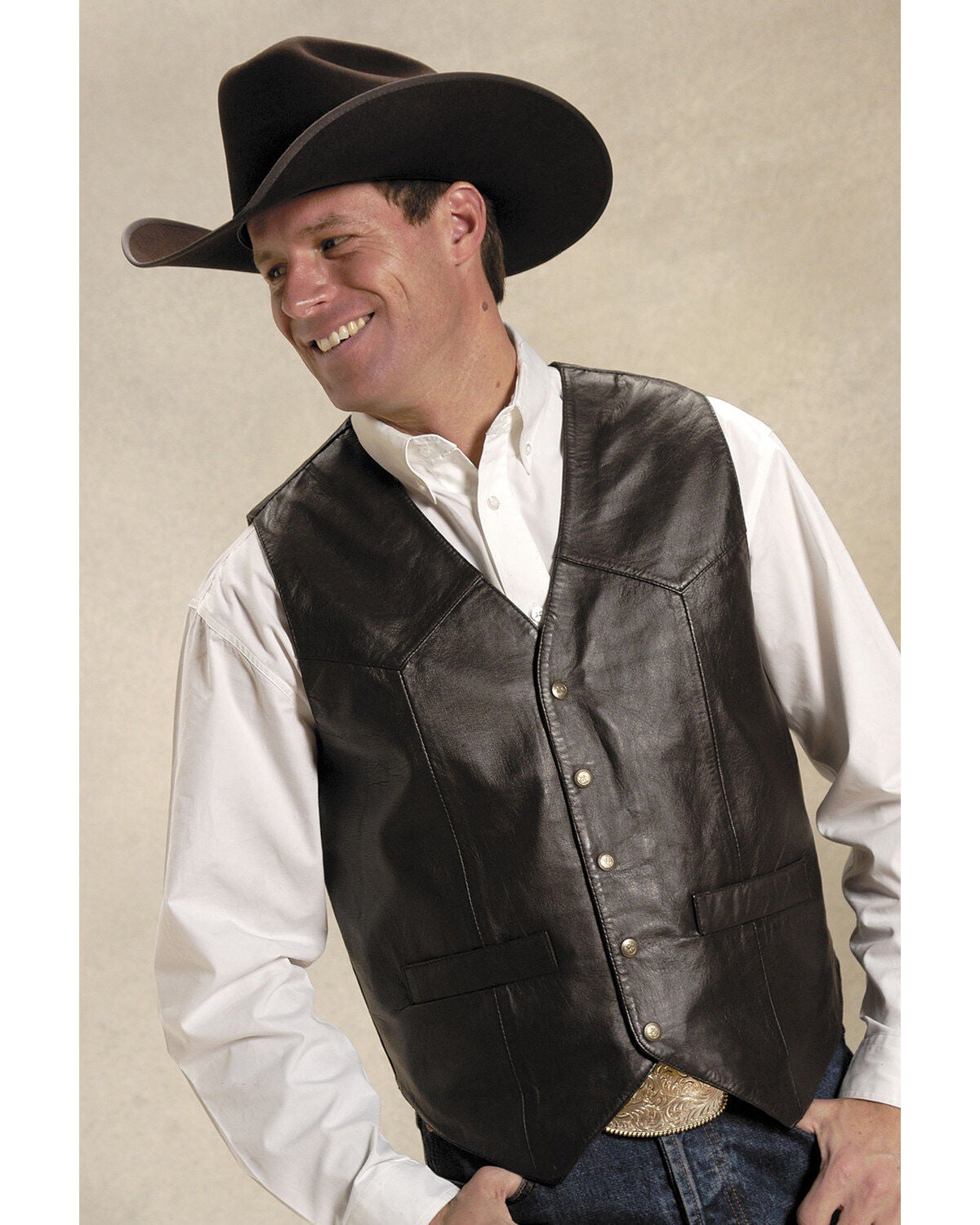 Roper Men's Basic Western Lambskin Vest - Tall, Brown, hi-res