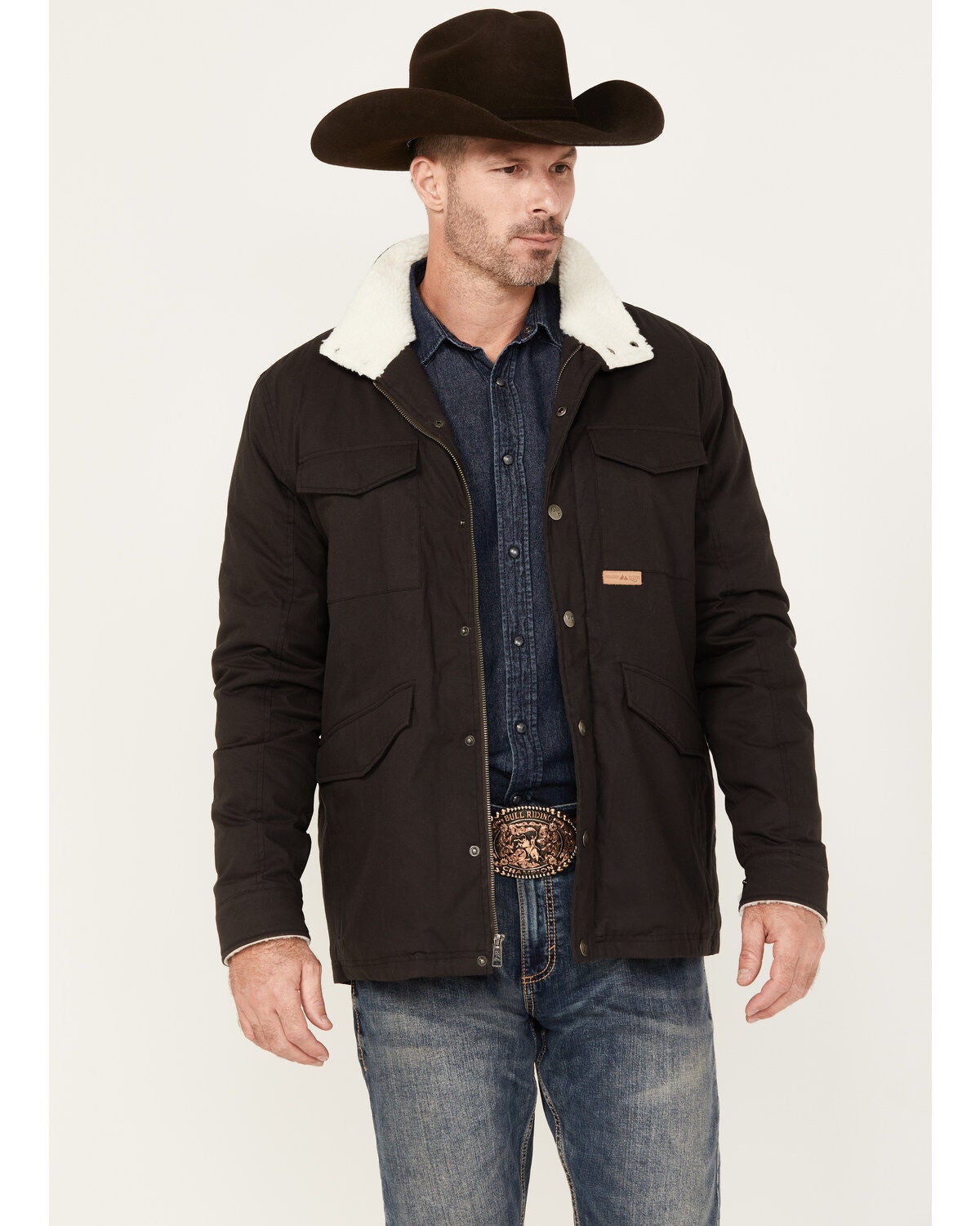 Powder River Outfitters by Panhandle Men's Canvas Solid Snap Heavy Jacket, Black, hi-res