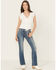 Image #3 - Miss Me Women's Dark Wash Mid Rise Pleather Border Flap Pocket 32" Bootcut Stretch Denim Jeans, Dark Wash, hi-res