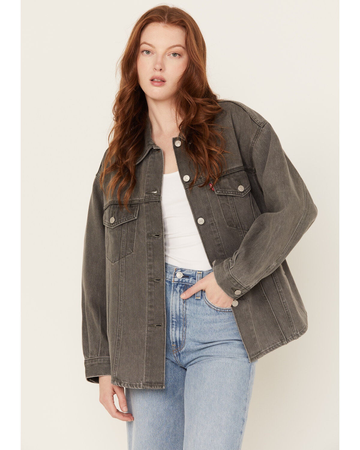 Levi's Women's Wash Trucker Shacket, Black, hi-res