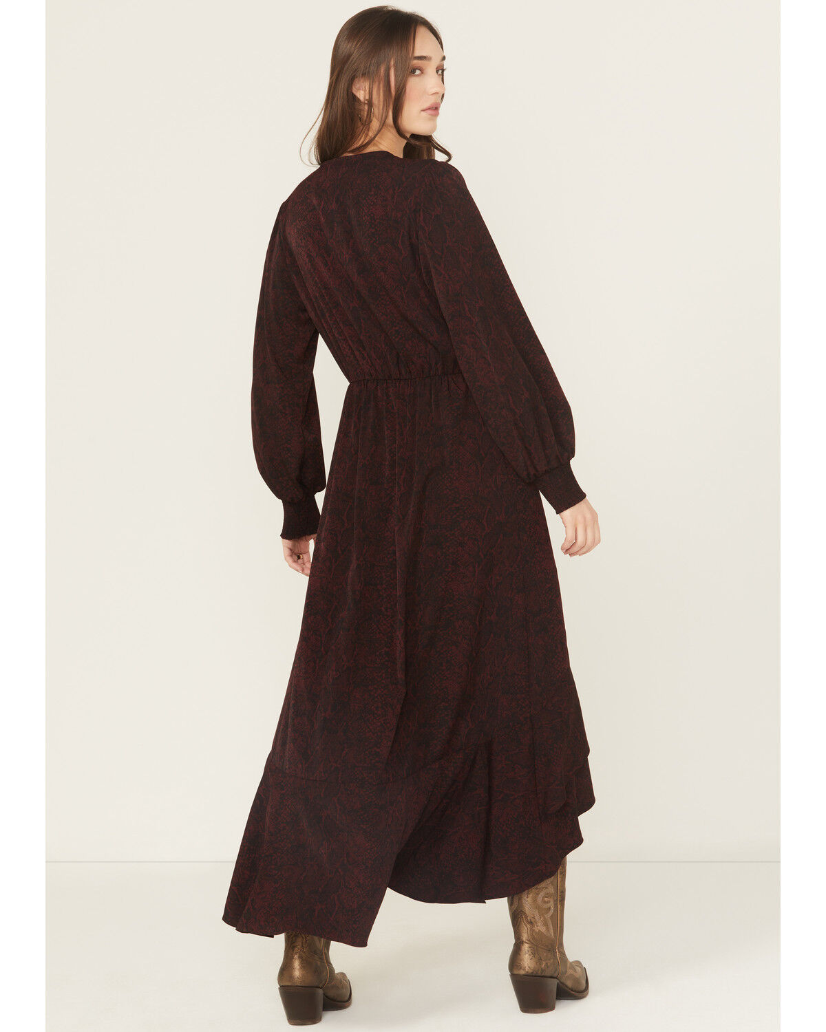 Image #4 - Ariat Women's Arizona Long Sleeve High-Low Dress, Wine, hi-res