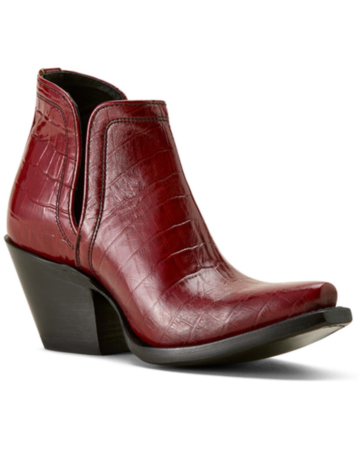 Image #1 - Ariat Women's Dixon Croc Print Western Booties - Snip Toe, Red, hi-res