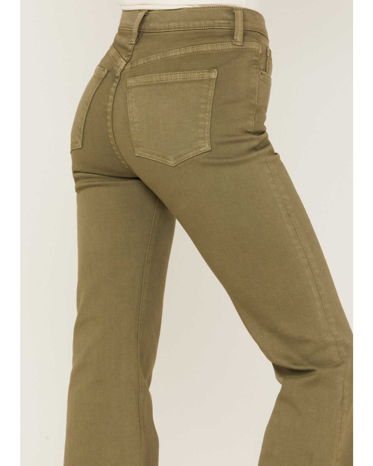 Image #4 - Sneak Peek Women's High Rise Raw Hem Crop Jeans, Olive, hi-res