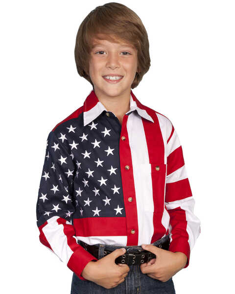 Scully Kid's Long Sleeve American Flag Shirt, Red, hi-res