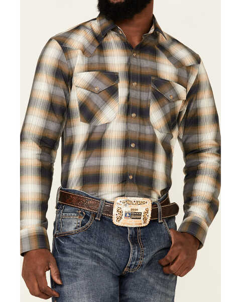 Pendleton Men's Grey Frontier Large Plaid Long Sleeve Snap Western Shirt , Grey, hi-res