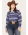 Image #1 - Ariat Women's Southwestern Oceanic Print Long Sleeve Western Pearl Snap Shirt - Plus, Blue, hi-res