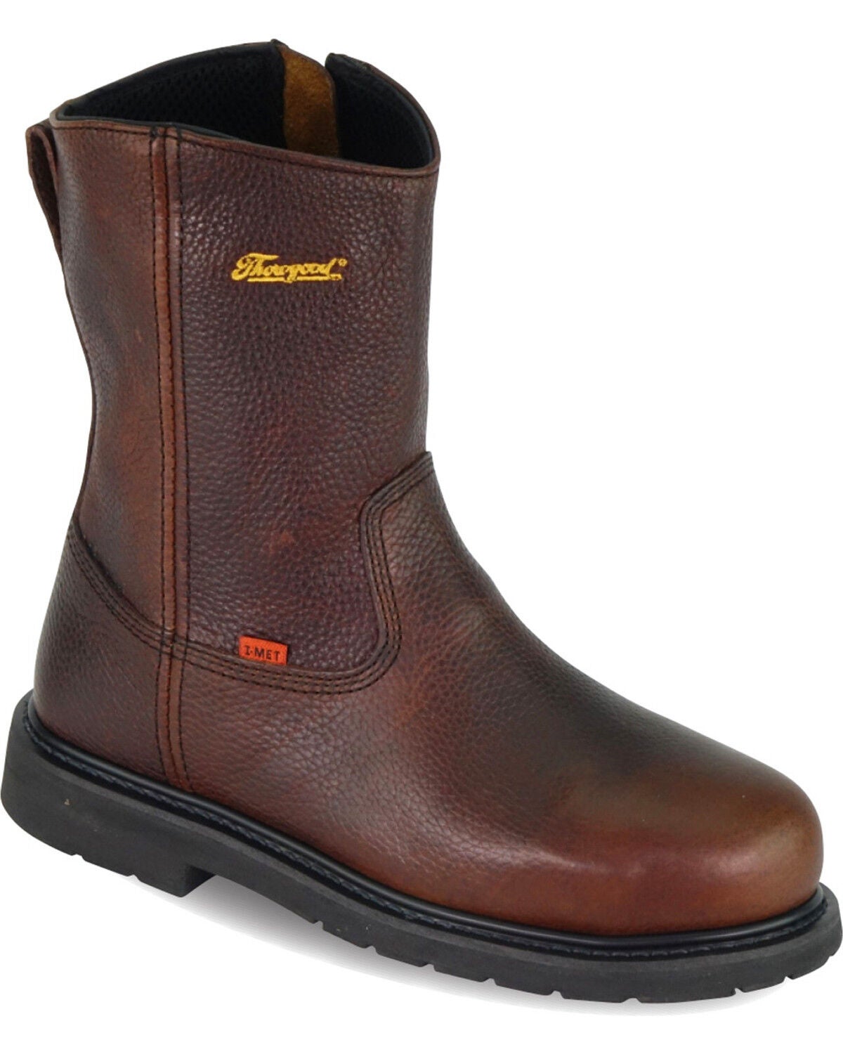 Image #1 - Thorogood Men's 8" Internal Metguard Side Zip Wellington Work Boots - Steel Toe, Brown, hi-res